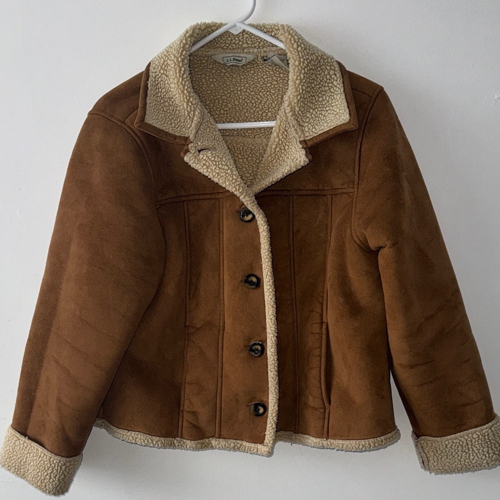 L.L. Bean Brown Sherpa-Lined Teddy Jacket with Cream Trim